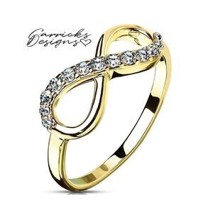 Women's Dainty Gold Infinity Wedding Ring - Paved Gem Infinity Engagement Ring